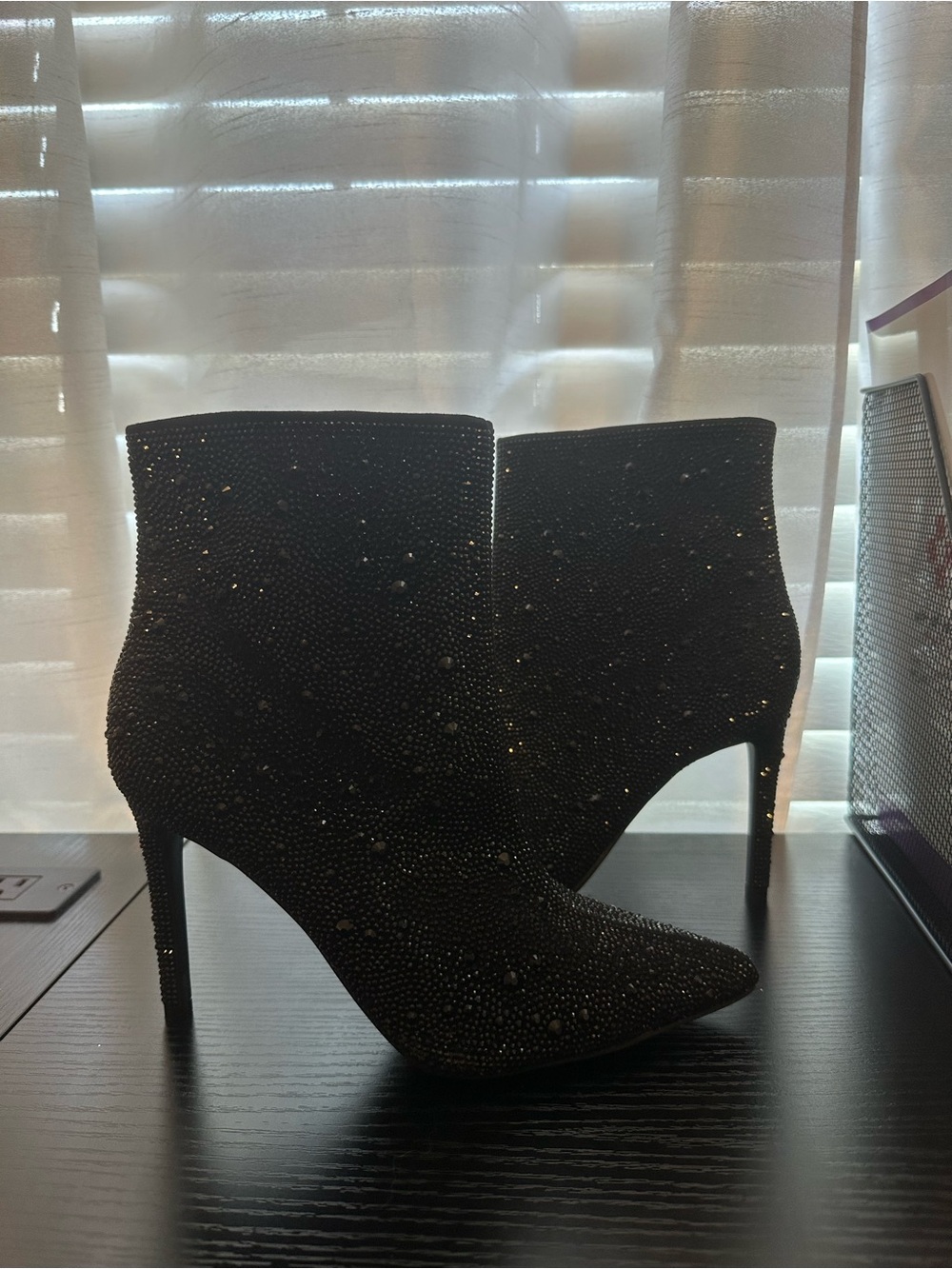 INC International Concepts Black Crystal Embellished Stiletto Ankle Boots